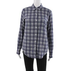 Soft Joie Women Plaid Collared Rayon Button Up Top Long Sleeve Blue Size XS